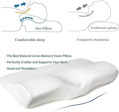 Contour Memory Foam Pillow Orthopedic Sleeping Pillows, Ergonomic Cervical Pillow for Neck Pain - for Side, Back and Stomach Sleepers, Free Pillowcase Included (Firm & Near King)