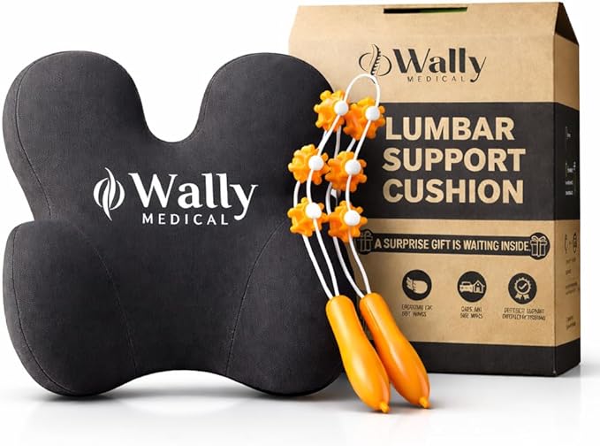 Luxury Lumbar Support Pillow for Office Chair & Car Seat – High-Density Memory Foam Ergonomic Back Support Cushion – Adjustable Strap, Removable Washable Cover – Includes Bonus Massage Roller