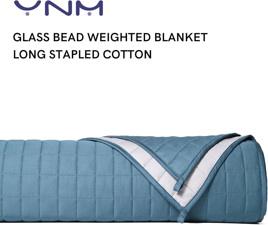 YnM Exclusive 30 lbs Weighted Blanket, Extra Heavy Organic Long Stapled Cotton Bed Blanket for Two Persons, Ideal for Queen or King Bed (88x104 Inches, 30 Pounds, Peacock/Grey Reversible)