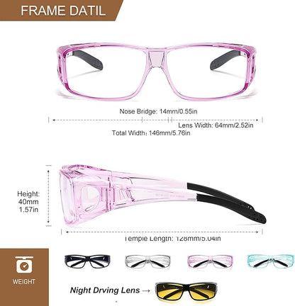Fit Over Glasses Blue Light Blocking and Night Vision Driving Glasses for Men Women Wrap Around Goggles Eyewear PT2006