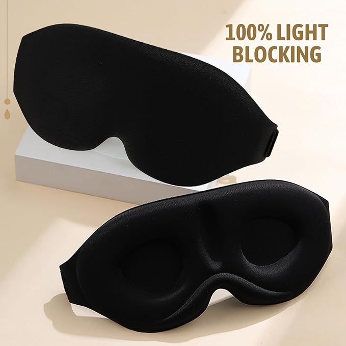 3D Contoured Sleep Mask for Women & Men, 100% Blackout Blindfold - Zero Pressure on Eyes & Lashes, Comfortable Memory Foam with Breathable Cover for Sleeping, Travel, Nap, Meditation, Lash Extensions
