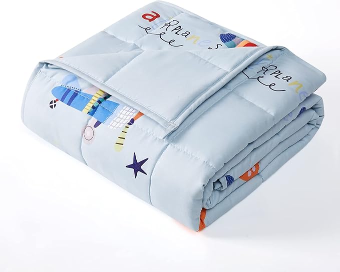 HOSUKKO Weighted Blanket - 3 lbs Blue Airplane Heavy Blanket - Small Size Breathable Blanket(20 * 30 inches, 3 lbs)