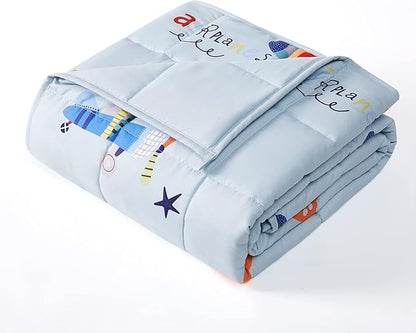 HOSUKKO Weighted Blanket - 3 lbs Blue Airplane Heavy Blanket - Small Size Breathable Blanket(20 * 30 inches, 3 lbs)
