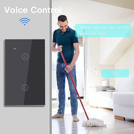 BSEED Smart Light Switch,2 Gang WiFi Touch Switch with Smart Life APP Control and Timing Function,Black Single Pole Switches Work with Amazon Alexa,Google Assistant -(3 Way) Multi-Control Association