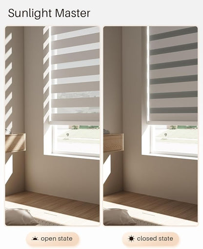 Smart Zebra Blinds for Windows, Alexa Motorized Blinds with Remote Control, Automatic Electric Power Zebra Shades for Indoor Windows (White, 35" W x 72" H)