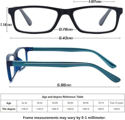 Reading Glasses Blue Light Blocking for Men Women,Rectangular Frame Computer Readers with Spring Hinge