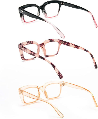 REAVEE 3 Pack Oprah Style Oversized Reading Glasses for Women Men Blue Light Blocking, Ladies Stylish RetroSquare Large Computer Readers (Pink Leopard/Black Pink/Tea 3.5x)