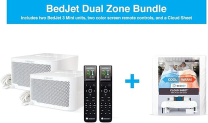 BedJet 3 Dual Zone System Climate Comfort for Beds, Bundle with 2 Mini Units + Cloud Sheet (Queen/Full Size; Separate Temp Control for Each Side)