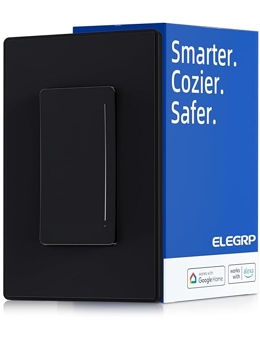 ELEGRP Smart Dimmer Light Switch DTR30, Single Pole or 3 Way, 2.4GHz Wi-Fi Touch Dimmer Compatible with Alexa/Google Assistant, Needs Neutral Wire, No Hub Required, UL Listed, Matte Black, 1 Pack