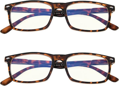 Eyekepper 2 Pack Computer Reading Glasses Blue Light Blocking Readers for Men Women, Tortoiseshell