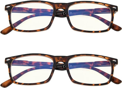 Eyekepper 2 Pack Computer Reading Glasses Blue Light Blocking Readers for Men Women, Tortoiseshell