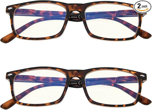 Eyekepper 2 Pack Anti Blue Light Glasses for Men Blue Light Blocking Glasses for Computer Eyestrain, Tortoiseshell