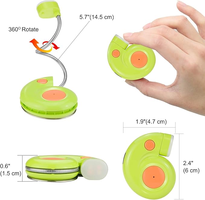 LUXSWAY Rechargeable Amber Clip-On Book Light with Magnetic, Flexible Gooseneck - Cute Bookmark Light for Kids - Green