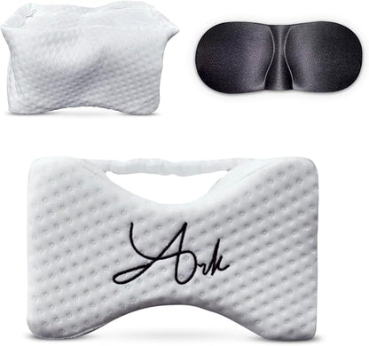 Ark Memory Foam Knee Pillow for Side Sleepers – H-Shaped with Leg Strap for Sciatica, Hip & Back Pain Relief – with Eye Mask & Extra Washable Cover