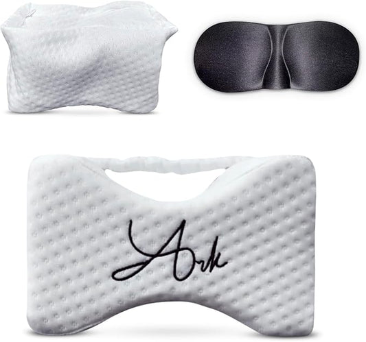 Ark Memory Foam Knee Pillow for Side Sleepers – H-Shaped with Leg Strap for Sciatica, Hip & Back Pain Relief – with Eye Mask & Extra Washable Cover
