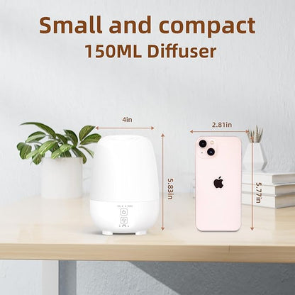 150ML Rechargeable Battery Operated Essential Oil Diffuser,7-Hour Runtime with 7 LED Color Changing Lights Portable Cordless Aromatherapy Diffuser