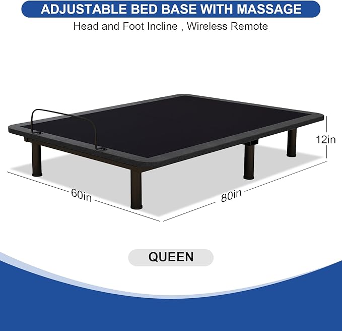 Vipbear Queen Adjustable Beds with Thickened Frame, Adjustable Bed Frame with Pillow-Tilt,Separate Head/Foot Lift,Smart APP Control, Massage, Zero Gravity, Anti-Snore, Wireless Remote,USB Ports