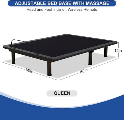 Vipbear Queen Adjustable Beds with Thickened Frame, Adjustable Bed Frame with Pillow-Tilt,Separate Head/Foot Lift,Smart APP Control, Massage, Zero Gravity, Anti-Snore, Wireless Remote,USB Ports