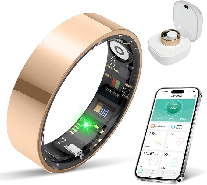 Smart Ring Health Tracker, Sleep/Exercise Monitoring, iOS /Android Compatible, IP68 Water Resistance, No Subscription Required, 5-Day Battery Life, Suitable for Both Women and Men (Rose Gold, 10)