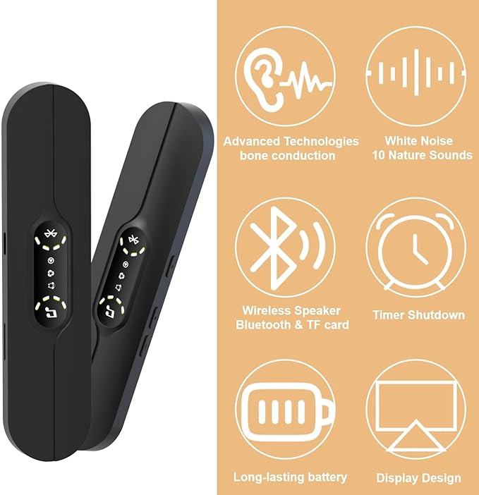 Pillow Speaker for Sleeping, Mini Bone Conduction Portable Sleep Aid with Stereo Bass, Bluetooth Sleep Bar for Deep Sleeping with White Noise, with Volume Control-Supports TF Function