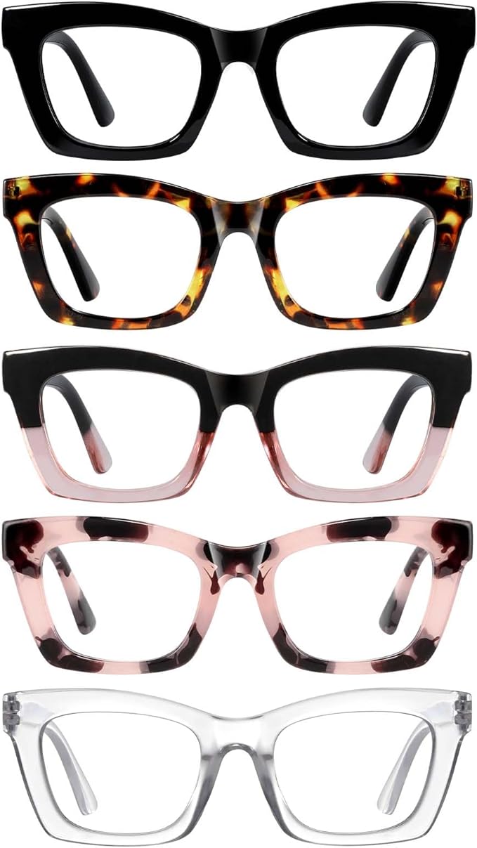 Oprah Reading Glasses for Women-5 Pack Blue Light Blocking Square Fashion Readers with Spring Hinge Computer Eyeglasses(Mix2, 3.00x)