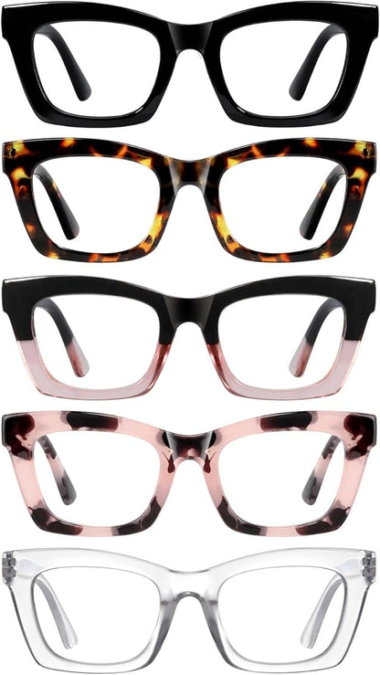 Oprah Reading Glasses for Women-5 Pack Blue Light Blocking Square Fashion Readers with Spring Hinge Computer Eyeglasses(Mix2, 1.00x)