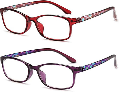 EYEURL Reading Glasses for Women Blue Light Blocking - 2 Pack Computer Readers Choose Your Magnification +2.25