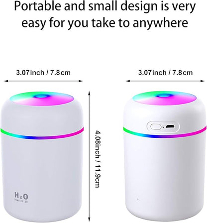 2 Pieces Cool Mist Portable Mini Humidifiers, 300 ml, Quiet USB Personal Desktop Humidifiers with 2 Mist Modes and Auto Shut Off for Bedroom Home (Pink, White)