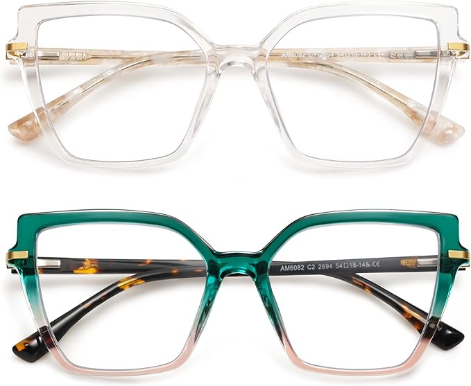AMOMOMA Trendy Square Blue Light Blocking Reading Glasses for Women Women's Readers Spring Hinge AM6082