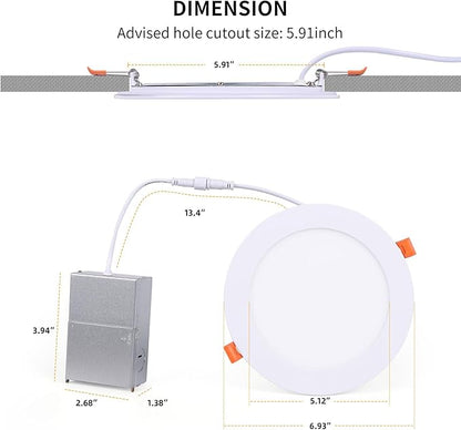 4 Pack Smart LED Recessed Lighting 6 Inch Ultra-Thin WiFi Canless Downlight 12W 1200LM Downlight w/Junction Box, Alexa Google Assistant Compatible, ETL FCC, Color Changing LED Recessed Lighting