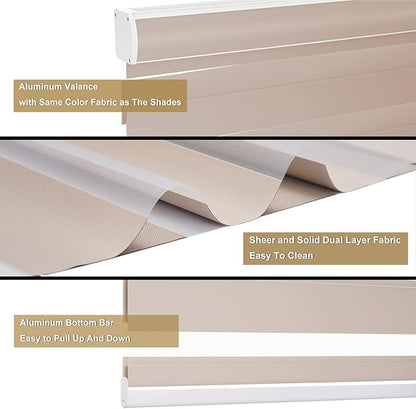 Changshade Cordless Blackout Zebra Blinds for Indoor Windows Sliding Glass Doors, Custom Size Zebra Roller Shades Dual Layer Fabric Light Blocking Darkening for Living Room, Bedroom, Bathroom, Beige