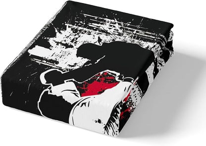 Manfei Jiujitsu Fitted Sheet Queen Size, American Flag Print Bedding Set 3pcs, Japanese Judo Sports Bed Cover with 2 Pillowcases, Kids Boys Teens Adults Room Decor, Soft Bedding(No Top Sheet)
