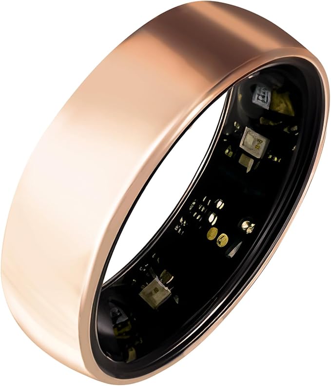 Smart Ring Titanium Fitness Sleep Tracker Health Monitoring Blood Pressure Blood Oxygen for iPhone and Android 7 Days Batterty Life (Rose Gold, 8) Full Charge First Use
