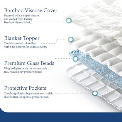 Cosy House Collection Adult Weighted Blanket (60" x 80", 15 Lbs) & 100% Rayon Derived from Bamboo Removable Cover - Queen Size Heavy Blanket with Premium Glass Beads - White