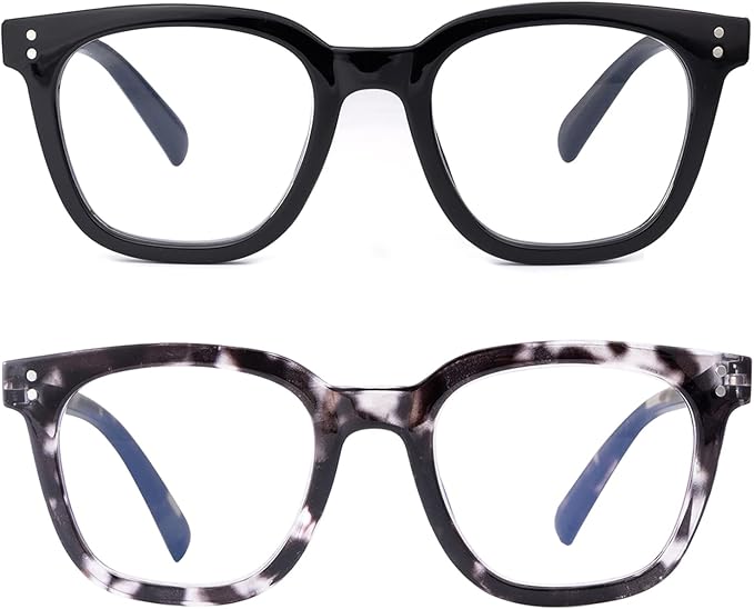 2Pack Reading Glasses for Men Women Blue Light Blocking with Spring Hinge, Blocking Readers Anti UV Ray Filter Eyeglasses(Black/Black and White Tortoiseshell,1.5