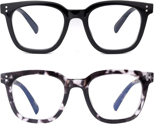 2Pack Reading Glasses for Men Women Blue Light Blocking with Spring Hinge, Blocking Readers Anti UV Ray Filter Eyeglasses(Black/Black and White Tortoiseshell,3.0