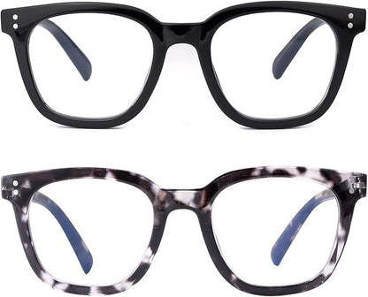 2Pack Reading Glasses for Men Women Blue Light Blocking with Spring Hinge, Blocking Readers Anti UV Ray Filter Eyeglasses(Black/Black and White Tortoiseshell,1.0