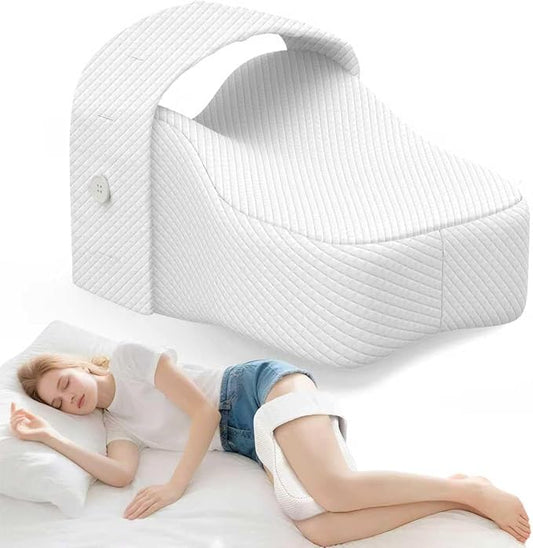 Knee Pillow for Side Sleeper with Adjustable Strap, Memory Foam Leg Support Cushion for Comfortable Sleep, Spine Alignment, and Relief of Sciatica, Back, Hip, Knee & Joint Pain