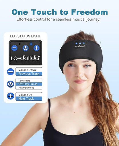 LC-dolida Sleep Headphones Ear Warmer Headband Bluetooth 5.4, Cold Weather Winter Headband Ear Covers for Gift Workout Ski Running Cycling