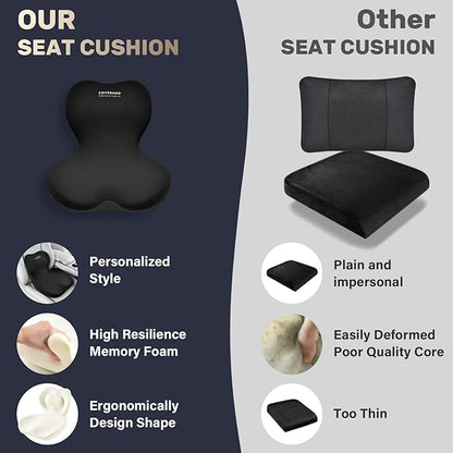 Coverado Car Seat Cushion and Lumbar Support Pillow One Piece, Memory Foam Ergonomic Back Support Driving Seat Cushion for Back Pain, Non-Slip Washable Cushion for Car, Driver, Office
