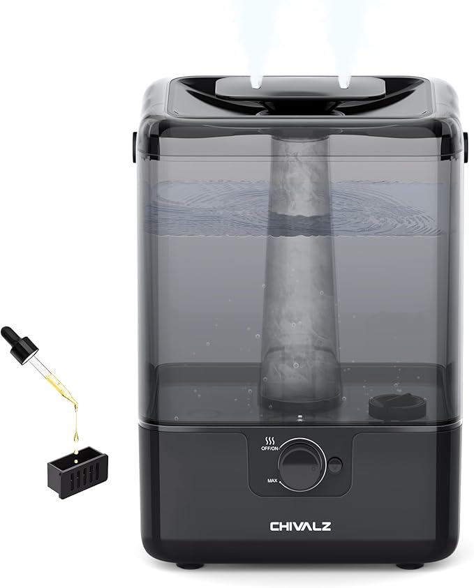 CHIVALZ Humidifiers for Bedroom Large Room Home, 6L Cool Mist Humidifier for Baby and Plant, Oil Diffuser, Top Fill Humidifier with Night Light, Quiet 23dB, Up to 26H, Black 1Pack