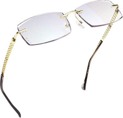 LifeArt Blue Light Blocking Glasses,Computer Reading Glasses,Rimless Frame Tinted Lens with Diamond,Stylish for Men (+2.00 Magnification)