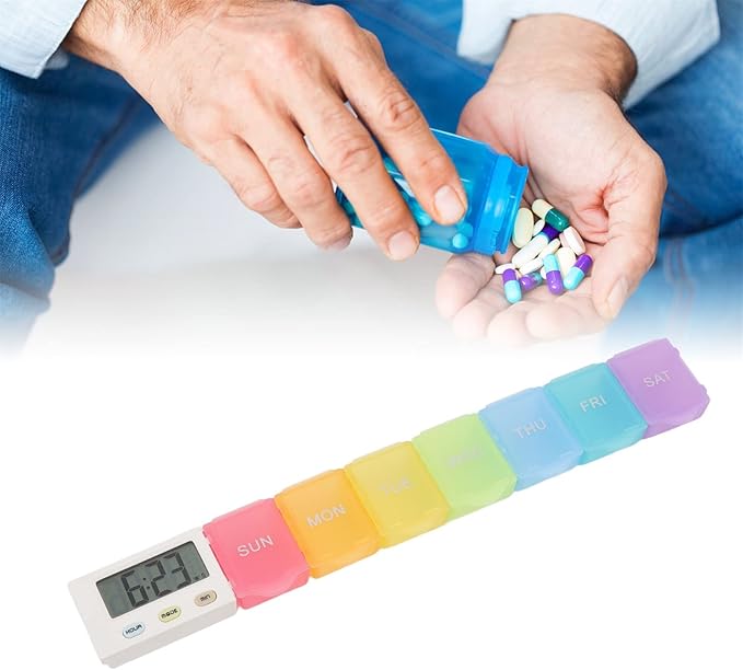 Automatic Pill Dispenser, Medicine Organizer with Timer Reminder Alarm, Portable Large Capacity Pill Organizer for Home, Office (7 Grids)