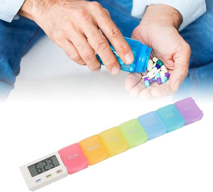 Automatic Pill Dispenser, Medicine Organizer with Timer Reminder Alarm, Portable Large Capacity Pill Organizer for Home, Office (7 Grids)