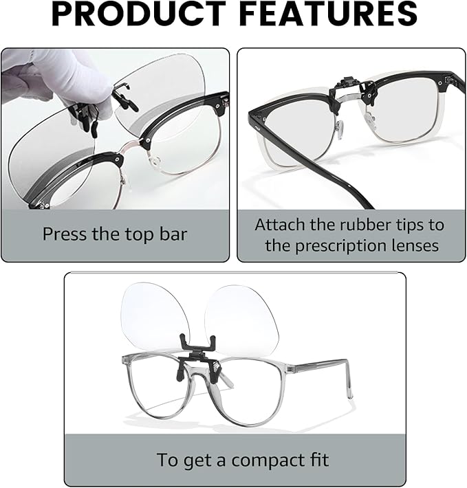 VIEWBETTER 3 Pack Clip On Blue Light Blocking Glasses for Eyes Strain/Light-Sensitive Flip Up Computer Gaming Glasses BL1009
