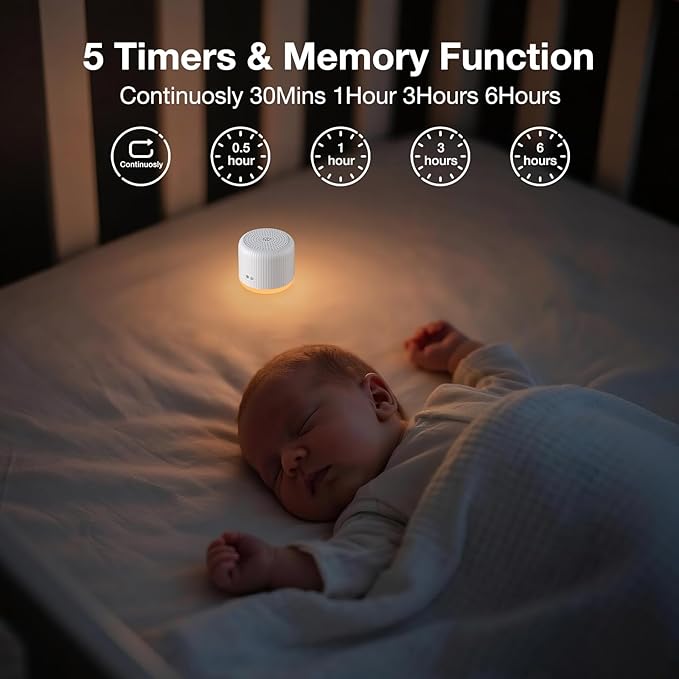 Portable Sound Machine,Travel Sound Machine with Light,15 Non-Looping Sound Timer and Memory Play, Mini White Noise Machine for Sleeping Office Privacy Travel Gift