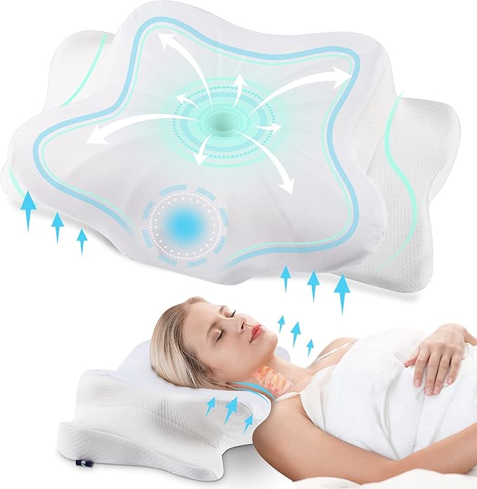 DONAMA Cervical Pillow for Neck and Shoulder,Contour Memory Foam Pillow,Ergonomic Neck Support Pillow for Side Back Stomach Sleepers with Pillowcase-Standard Size