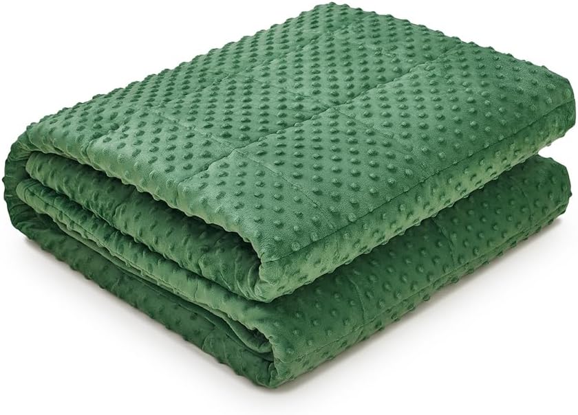 TONGDADA Minky Weighted Blanket | 40''x60'',7lbs | Cozy and Soft Minky Weighted Throw Blanket | Luxury Velvet with Premium Glass Beads | Dark Green Minky