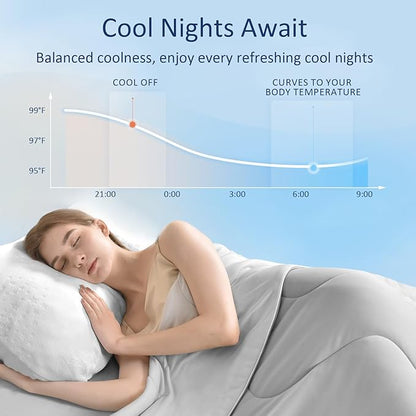 Soft Cooling Comforter Blanket for Hot Sleepers, Full/Queen, Double-Sided Cold Blanket for Night Sweats, All-Season Cooling Comforter, Silver Gray, 90''x90''