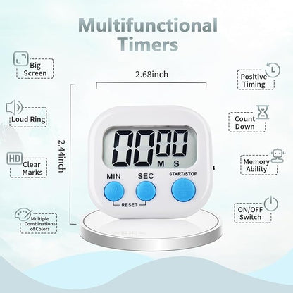 6 Pack Digital Kitchen Timer Magnetic Digital Timer with Big Display Loud Ring Cooking Timers for Cooking, Game, Gym, Break Time, Classroom(6, Multicolor)